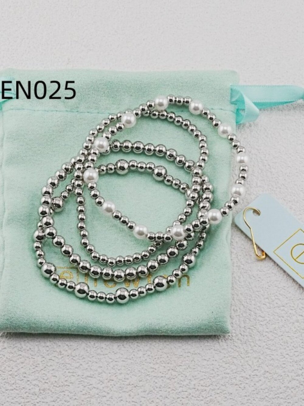 Enewton Platinum Bead & Pearl Bracelet Set